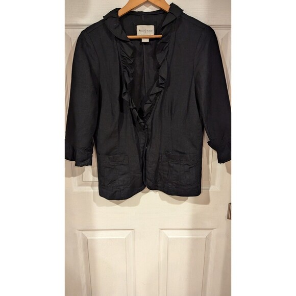 White House Black Market ruffles cropped blazer Sz 10 linen blend Office Career - Picture 2 of 7